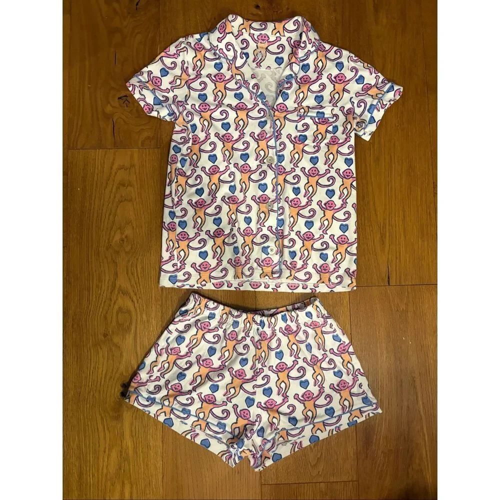 Roller Rabbit Monkey Polo Pajamas Short Set XS 100% Pima Cotton